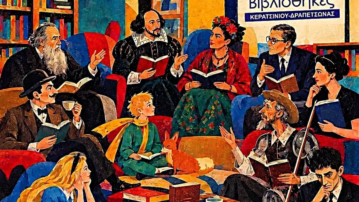 Γραφιστικό της Δημοτικής Βιβλιοθήκης Κερατσινίου–Δραπετσώνας για τη νέα Λέσχη Ανάγνωσης.
