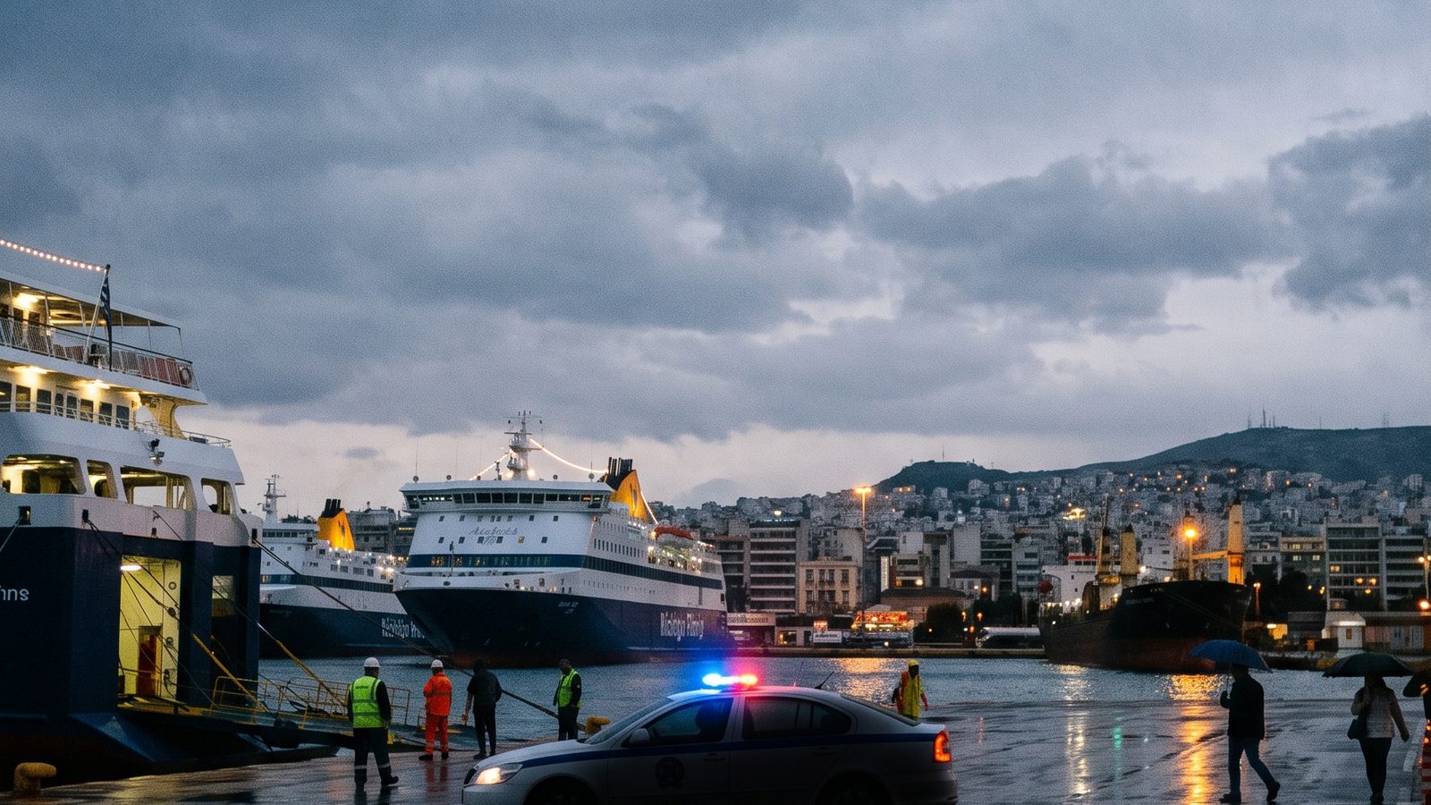 Προκυμαία λιμανιού το σούρουπο. Ενδεικτική εικόνα.