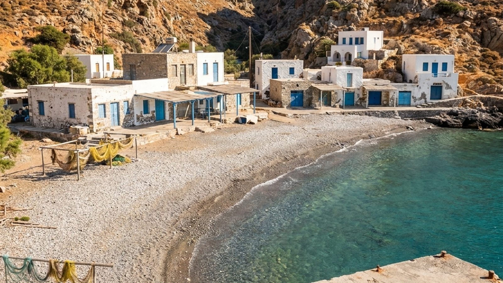 Παραθαλάσσιος οικισμός με κλειστά καταστήματα. Ενδεικτική εικόνα, δημιουργήθηκε με AI.